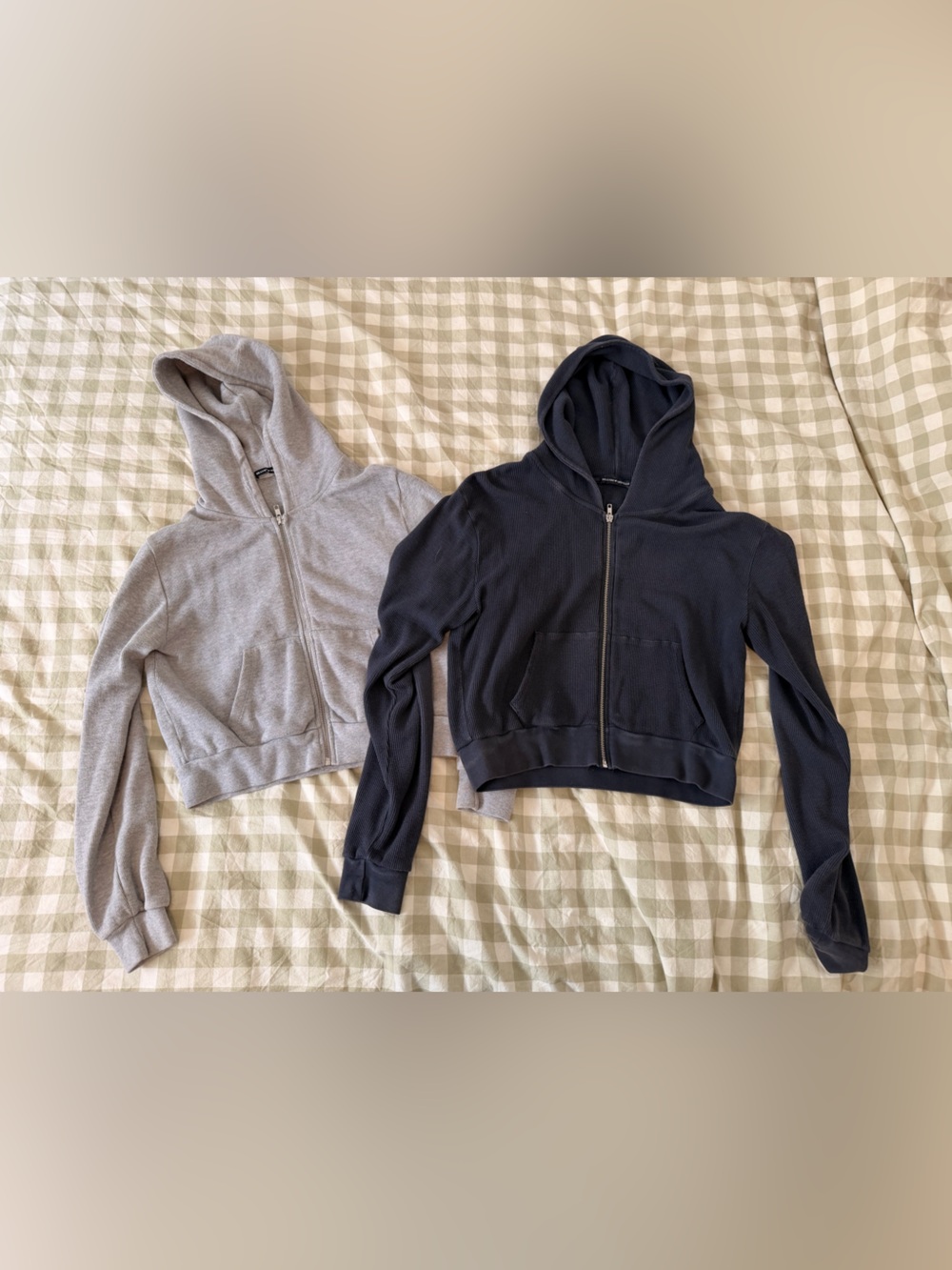 Brandy Melville Cropped Zip Hoodie Jacket - Gray and Navy Blue